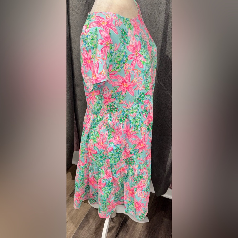 NWOT Lilly Pulitzer Geanna Dress Surf Blue So Shellegant Large Tropical Cotton - Picture 11 of 14